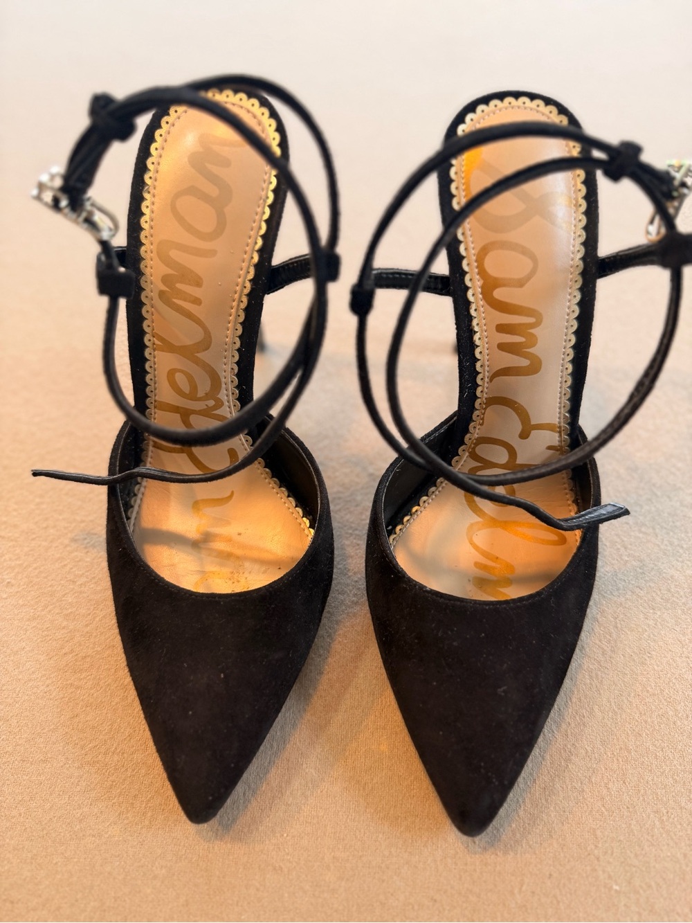 Sam Edelman Black Suede 4 inch Pointed Toe Ankle-Strap Heels Size 7.5